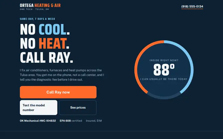 Ortega Heating & Air as first written: deep blue and orange