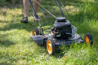 A shaky photo of a mower on a lawn